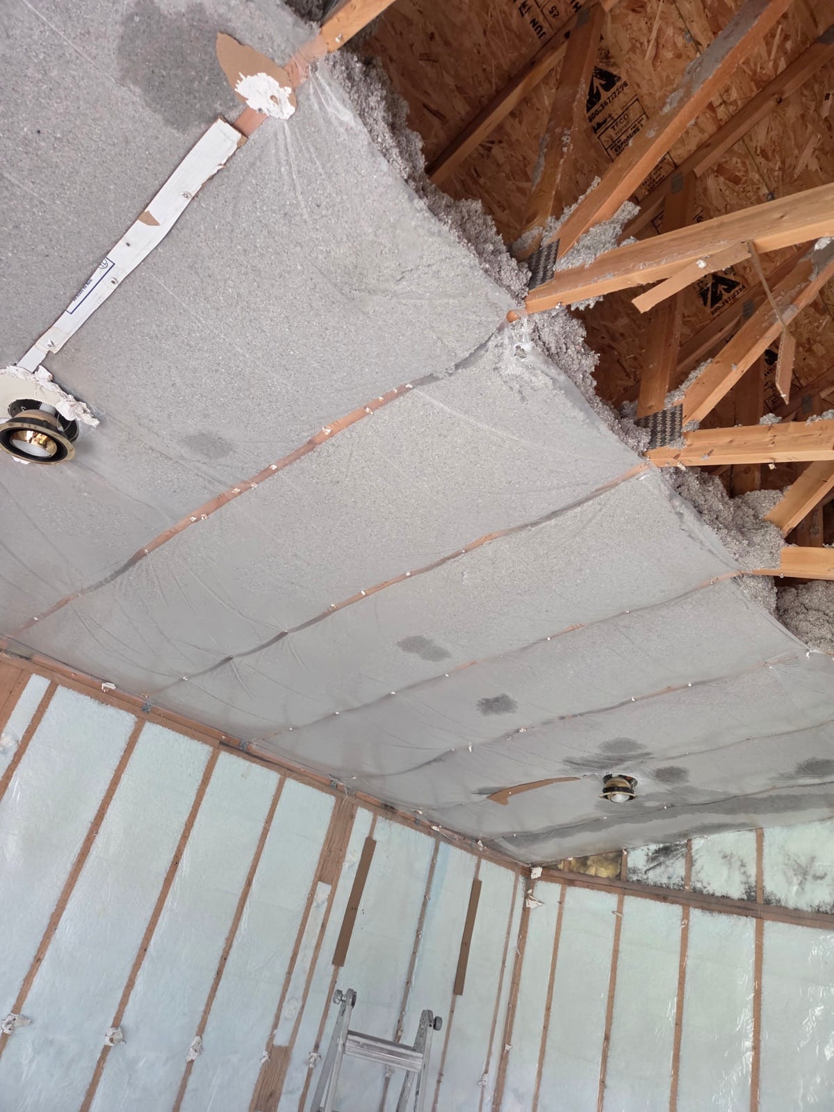 Interior opened to clean framing during demolition.