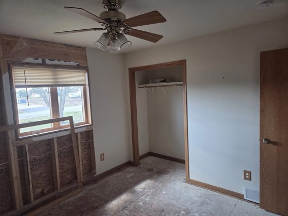 Demolished closet and framing during a water-damage dry-down.